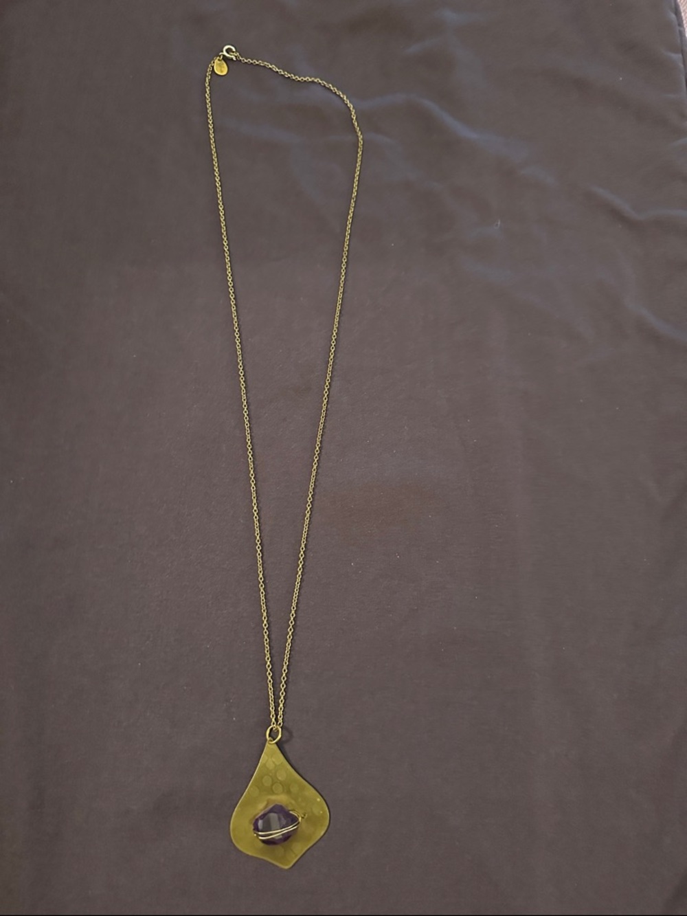 Nashelle Large Gold Teardrop Pendant with Purple Stone